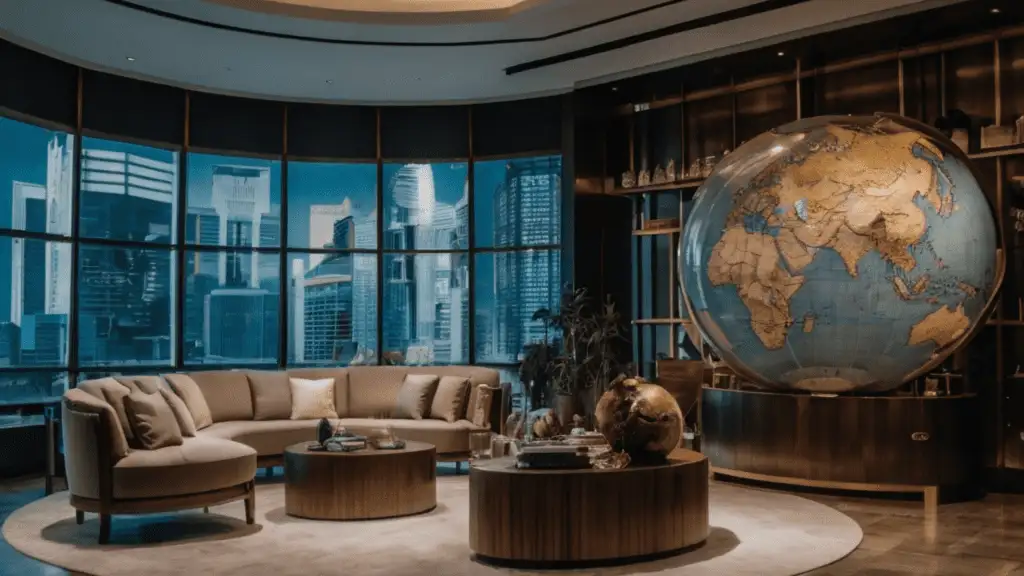 Asian city and globe in an office